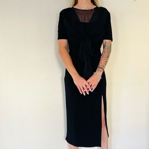 Vintage Wild Rose midi front slit black dress